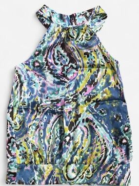 Sleeveless Halter Top in Multicolor Abstract Paisley Print Size S